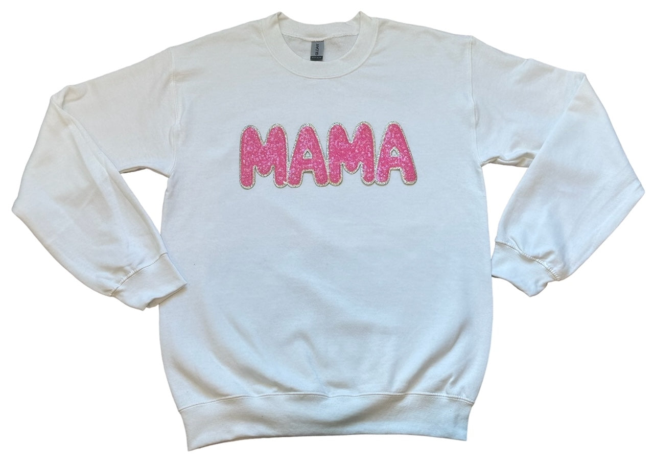 MAMA Hot Pink & White Chenille/Sequin Iron on Patch